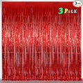 Foil Fringe Curtains Christmas Decorations - Melsan 3 Pack 3.2 x 8.2 ft Tinsel Curtain Party Photo Backdrop for Birthday Party Baby Shower or Graduation Decorations (Pure red)