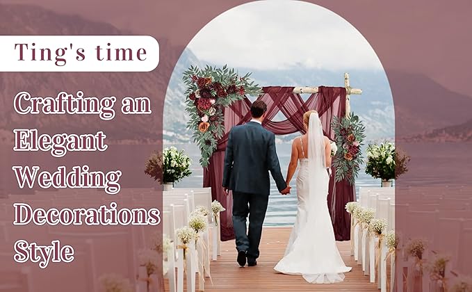 Ting's time Artificial Wedding Arch Flowers Kit(Pack of 4) 2pcs Large Blush Artificial Flower Swags with 2pcs Draping Fabric for Wedding Party Ceremony Decoration(Burgundy)