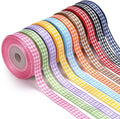 LaRibbons 10 Color 100 Yards Gingham Ribbon Variety Pack, 3/8" X 10 Yards/Roll Assorted Spring Easter Plaid Ribbon for Crafts, Gift Wrapping, Hair Bows, Birthday, Babyshower Decoration