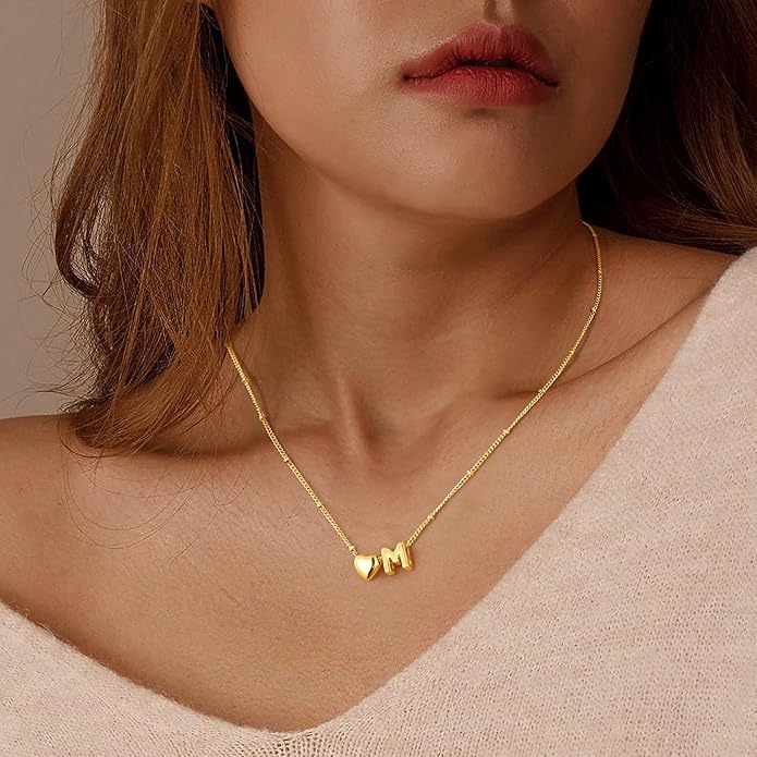 Ursteel Stocking Stuffers for Teen Girls Women - Christmas Gifts for Grandkids, 14K Gold Plated Initial Heart Necklace for Women Trendy, Dainty Letter A-Z Lockets Necklaces Personalized