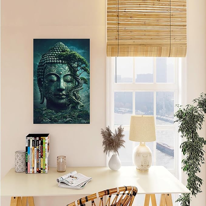 Buddha statue wall art canvas wall decor aesthetic picture mystical nature art for tranquil home and spiritual space 8x12in Frameless