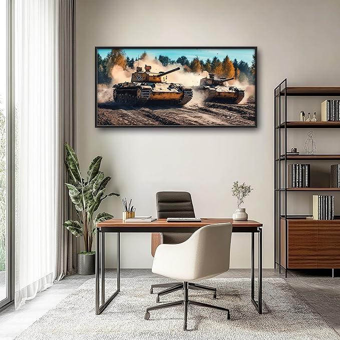 Military Tanks Large Wall Art Framed Wall Decor for Living Room, Tank Pictures Oversized Canvas Print Painting Modern Extra Large Framed Artwork for Bedroom Office Home Decor 60"x30"