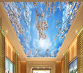 Eierme-NPink Cherry Blossoms and Blue Sky and White Clouds Ceiling Peel and Stick 137" x 102"
