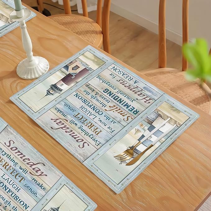 Lighthouse Placemats Set of 4 Nautical Lighthouse Table Mats Washable Place Mats for Home Party Indoor Kitchen Dining Table Decoration 12x18 Inch