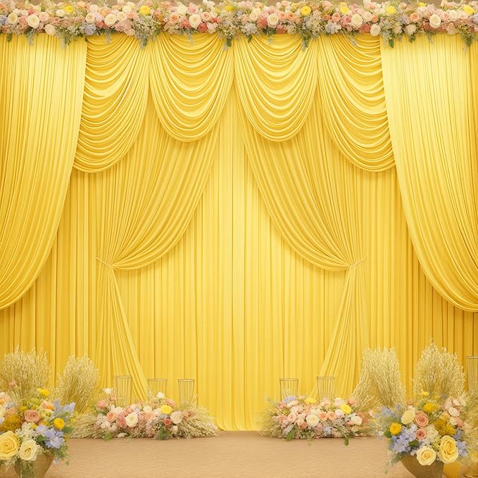 Yellow Backdrop Curtains-Wrinkle-Free Polyester Photography Drapes Party Curtain Background for Baby Shower Wedding Decorations- 40 X10FT