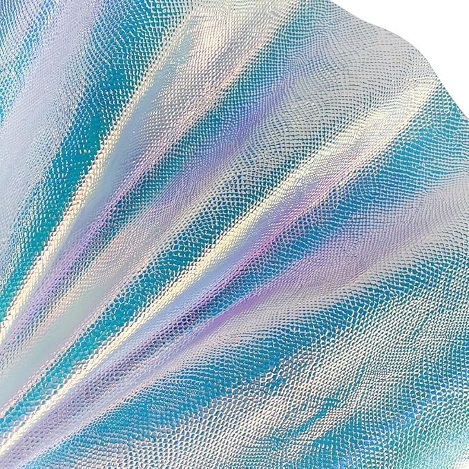 ONEART | Iridescent Transparent Embossed Vinyl Holographic Blue Clear PVC Vinyl Craft Fabric 16"×54" for Sewing DIY Projects-Lizard