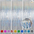 Foil Fringe Curtains Christmas Decorations - Melsan 3 Pack 3.2 x 8.2 ft Silver Tinsel Curtain Photo Backdrop for Birthday Party or Disco Party Decorations
