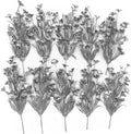 Artificial Plants Decor, Fake Glitter Clover Stem Plastic Flowers Stems Faux Simulation Good Luck Grass Twigs Plant for Wedding Picks Decoration DIY Wreath Crafts Christmas Tree Filler Silver 10 Pcs
