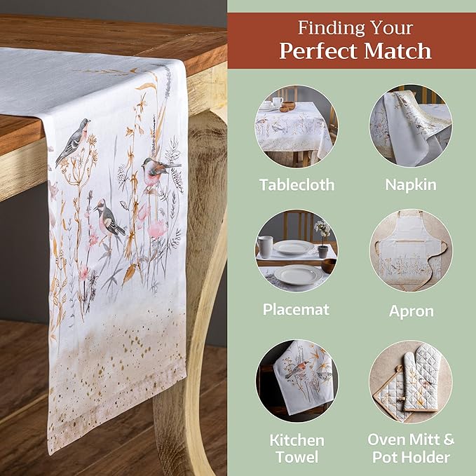 Maison d' Hermine Table runner 100% Cotton Single Layer Table Runners 72 inches long Decorative for Home Kitchen Dining Party Wedding Bridal Shower Spring Summer (Meadow Florals - Beige, 14.50" x 72")