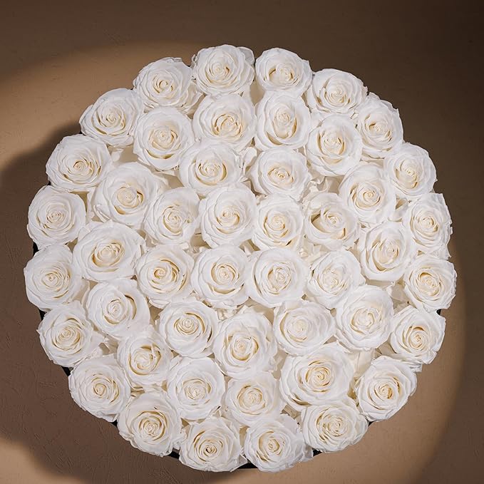 47 Flowers in a Luxury Suede Box, Birthday Gifts for Women, Preserved Flowers, Mothers Day Roses Gift for Mom, Pure White