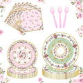 96pcs Floral Party Supplies Flower Paper Plates and Napkins Tableware Set for 24 Guest Floral Party Disposable Paper Dinner Plates Napkins Forks for Birthday Bridal Shower Tea Party Supplies