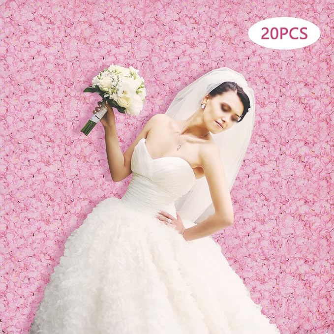 Flower Wall Panels, 20Pcs Artificial Flower Wall 3D Flower Wall Backdrop, 20-Piece Set of Pink Rose Floral Backdrop for Wedding Home Decoration (Light Pink, 23.6 * 15.8in)