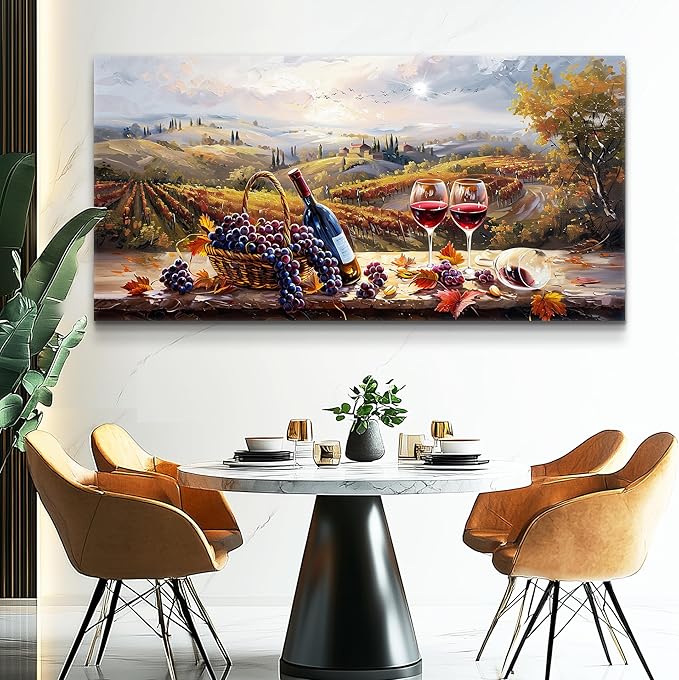 hyidecorart Rustic Wine Glass Large Canvas Wall Art Dining Room Kitchen Still Life Painting Vintage Farmhouse Restaurant Decoration Artwork Prints for Bar Living Room Posters Landscape Wall Decor