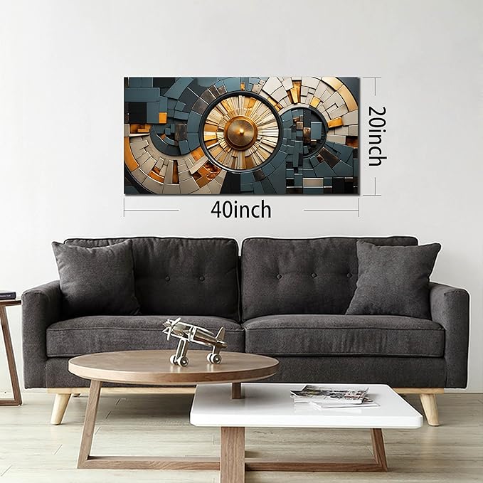 Abstract Canvas Wall Art for Living Room Bedroom Office Gold and Black Large Wall Art Geometric Abstract Picture Framed Wall Decor Modern Canvas Prints 20x40 In