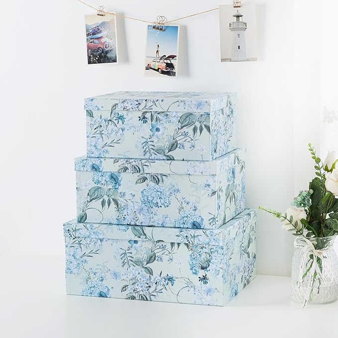 Soul & Lane Decorative Cardboard Storage Boxes with Lids for Home Decor and Organization, Set of 3 Large Keepsake Boxes for Memories & Gifts, Nesting Floral Photo Storage Containers, Springtime Joy