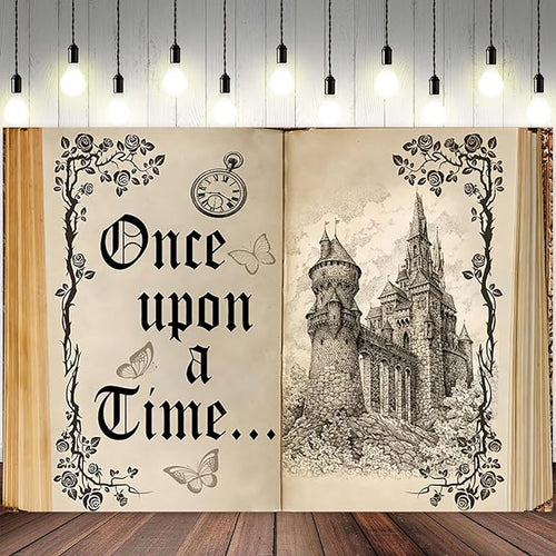 10x7ft Once Upon a Time Backdrop Fairy Tale Books Castle Princess Photography Background Once Upon a Time Birthday Baby Shower Decoration Storybook Wedding Party Banner