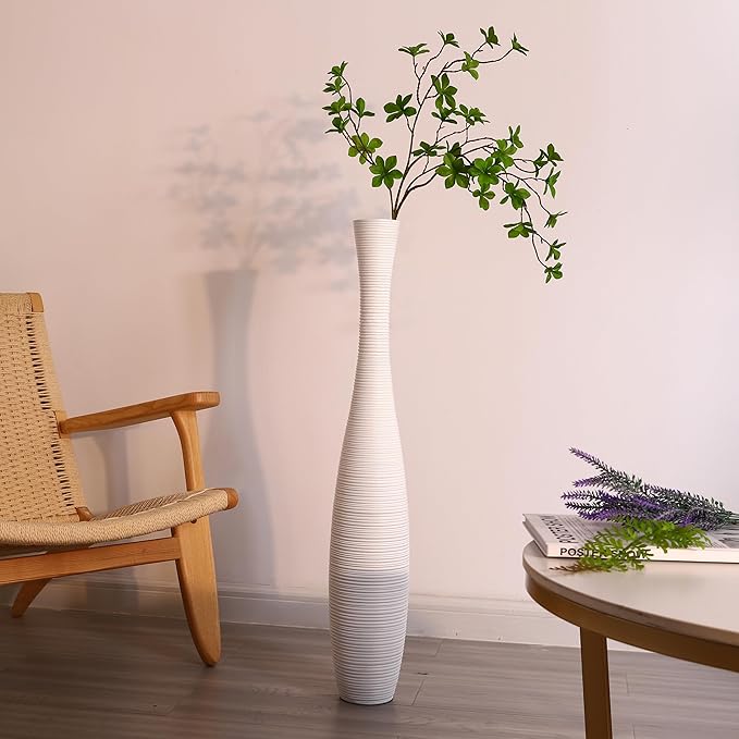 Leewadee Decorative Tall Floor Vase for Living Room Decor, 34 inches, White, Resin