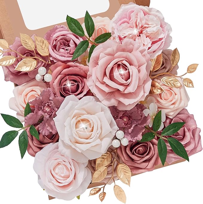 Serwalin 2PCS Artificial Flowers Wedding Dusty Rose Flowers Silk Flowers Fake Cake Flowers for Wedding Bouquets Centerpieces Cake Decor Baby Shower Home Decor