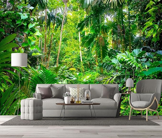Tropical Rainforest Botanical Wallpaper Bedroom Green Leaf Plant murals Aesthetic Room Decor Living Room tv Background Large Wall Mural - 137"x96" Not Peel and Stick