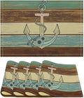 Nautical Theme Placemats Rustic Retro Wooden Board Anchor Art Printed Dining Table Mats Set of 4 for Restaurant Home Kitchen Holiday Picnic Party Decor 12x18in