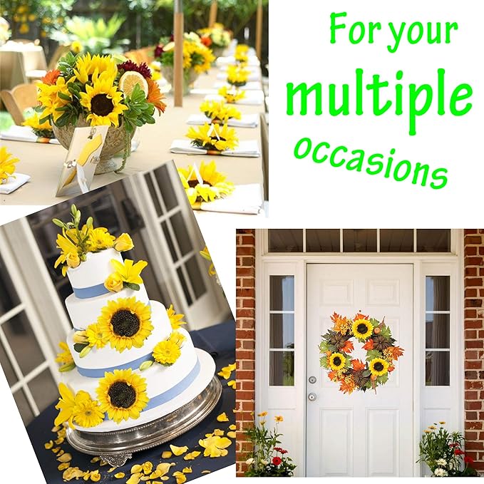 Artificial Flower 20pcs 6''W Silk Sunflower Heads Real Looking Fake Sunflower for Wedding Centerpieces Home Décor Wall Wreath Photography Props(Yellow)