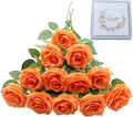 12pcs Artificial Rose Flower Orange Rose Orange Flower with Long Stem Silk Roses Bouquet for Wedding Bridal Shower Party Home Decoration