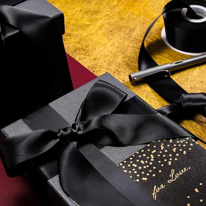 Humphrey's Craft 1 Inch Black Double Faced Satin Ribbon - 50 Yards Variety of Color for Crafts Gift Wrapping DIY Bows Bouquet Decoration Sewing Christmas Tree Wedding and Invitation Card.