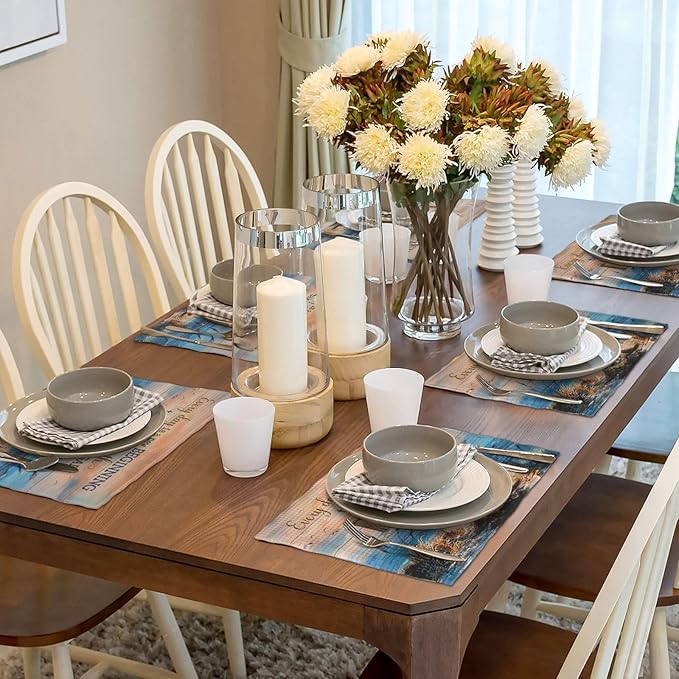 Sea Turtle Beach Summer Placemats Set of 6 Coastal Lighthouse Nautical Inspirational Quotes Double-Sided Table Mats for Dining Room Home Party Indoor 6 PCS 12x18 Inch