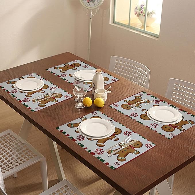 Christmas Placemats Set of 4 Christmas Candy Place Mats Washable Table Dinner Mats Linen Table Mats for Kitchen Dining Party Home Kitchen Decor 12x18 Inch