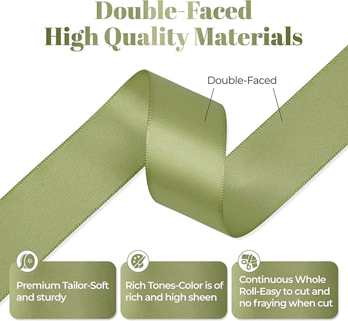 Moss Green Satin Ribbon, Double Faced 1 Inch X 50 Yards Moss Green Ribbon, Premium Satin Ribbon for Gift Wrapping, Crafts, Hair Bow Making, Sewing, Flower Bouquet, Wedding Party Decor