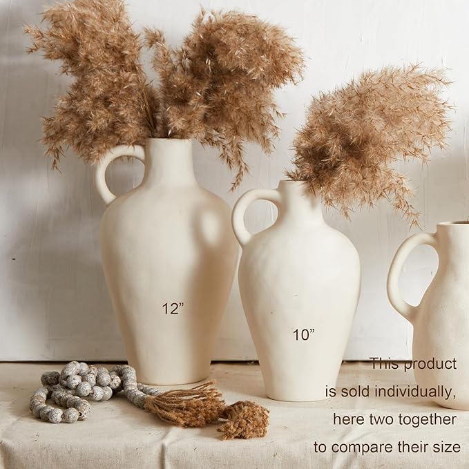 White Ceramic Vase BlossoME 12”H Large Pottery for Flowers Pampas Grass,Boho Modern Rustic Farmhouse Decoration for Livingroom Bedroom Kitchen Entryway Console Table Countertop Shelves