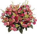 Flojery 21 Heads Silk Rose Bouquet Artificial Flowers Mini Rose for DIY Wedding Bouquets Centerpieces Bridal Shower Party Home Decorations,Pack of 4 （Rose Red）