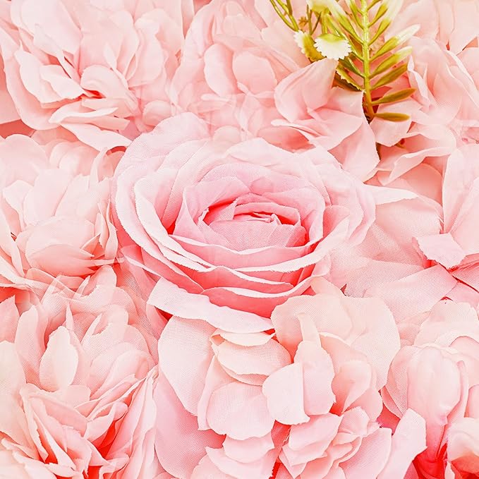 12Pcs Artificial Flower Wall Panel 3D Floral Backdrop Wall 15" X 15" Flower Walls Decor Flower Backdrop Faux Flowers Panel for Wedding Party Home Decoration, Pink/Champagne