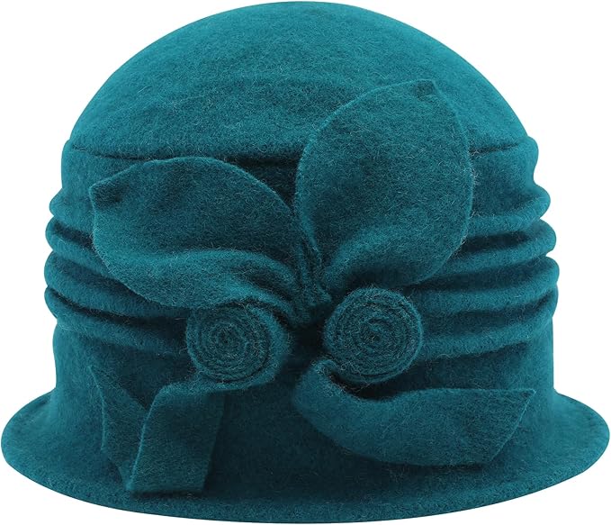 ZLYC Women Wool Cloche Bucket Hat 1920s Vintage Dress Winter Hats with Flower Accent