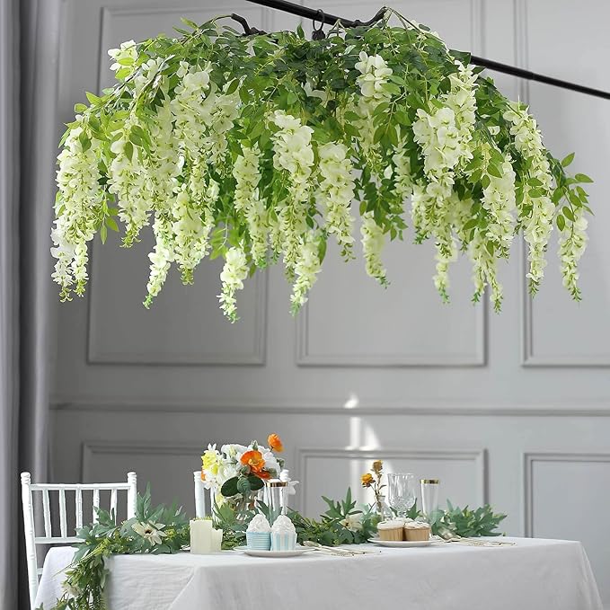 Efavormart 55" Cream Artificial Silk Wisteria Vine Round Hanging Canopy, Draping Garland Flower Chandelier with Interchangeable Branches