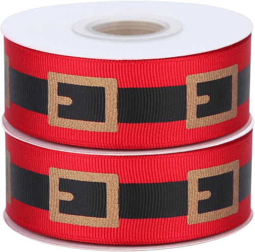 20 Yards Santa Belt Grosgrain Ribbon 7/8 Inch Red Black Gold Craft Ribbons for Christmas Gift Wrapping Wreath Bow DIY Crafts Supplies