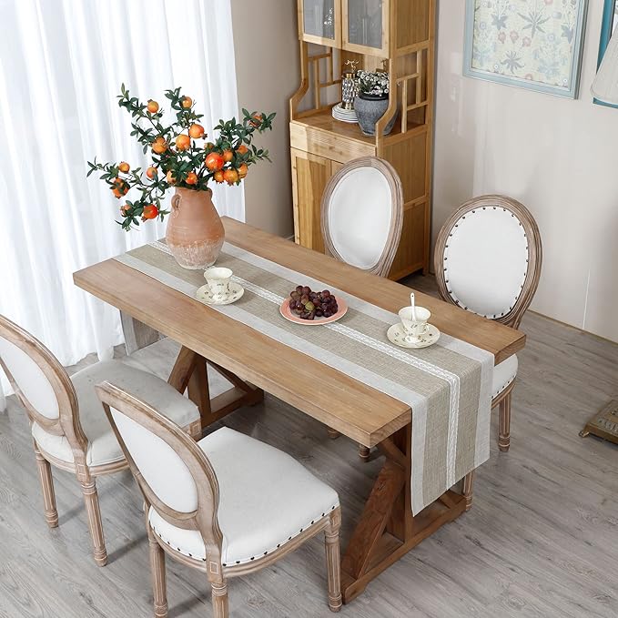 Farmhouse Braided Striped Table Runner Rustic Embroidery Coffee Table Runners for Decorations Weddings Holiday Brown 13x48inch