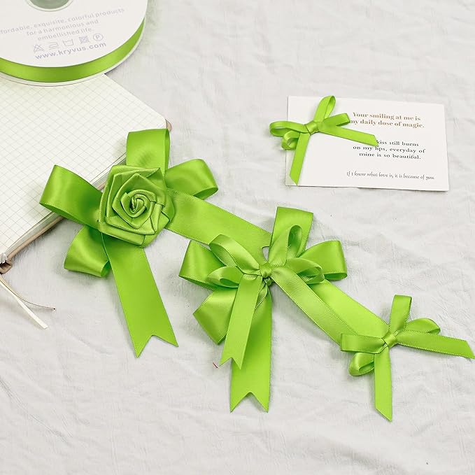 Apple Green Satin Ribbon, Double Faced 1/2 Inch X 25 Yards Apple Green Ribbon, Premium Satin Ribbon for Gift Wrapping, Crafts, Hair Bow Making, Sewing, Flower Bouquet, Wedding Party Decor