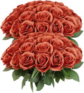 50pcs Roses Artificial Flowers Burnt Orange Fake Roses Flowers with Long Stems Silk Flowers for Wedding Bouquet Centerpices Decorations Party Bridal Baby Shower Home Decor