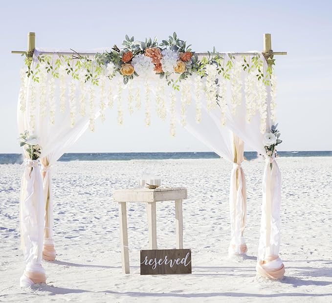 12Pack Wisteria Hanging Artificial Flowers 3.6ft Wisteria Silk Flowers Garland Fake Bushy Vine Faux Ratta String for Wedding Arch Party Garden Greenery Home Wall Backdrop Decor (Milk White)