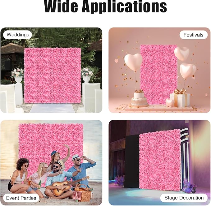 Flower Wall Panels, 10Pcs Artificial Flower Wall 3D Flower Wall Backdrop Pink Silk Rose Floral Decorative Faux Flower Wall Background for Wedding Home (Pink,15.7 * 23.6 in)