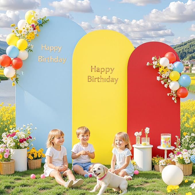 Rainbow Arch Backdrop Cover 6FT 5FT 4FT Stretchy Wedding Arch Covers Set of 3 Spandex Fitted Blue Yellow Red Fabric Backdrop Cover for Party Baby Shower Birthday Decoration
