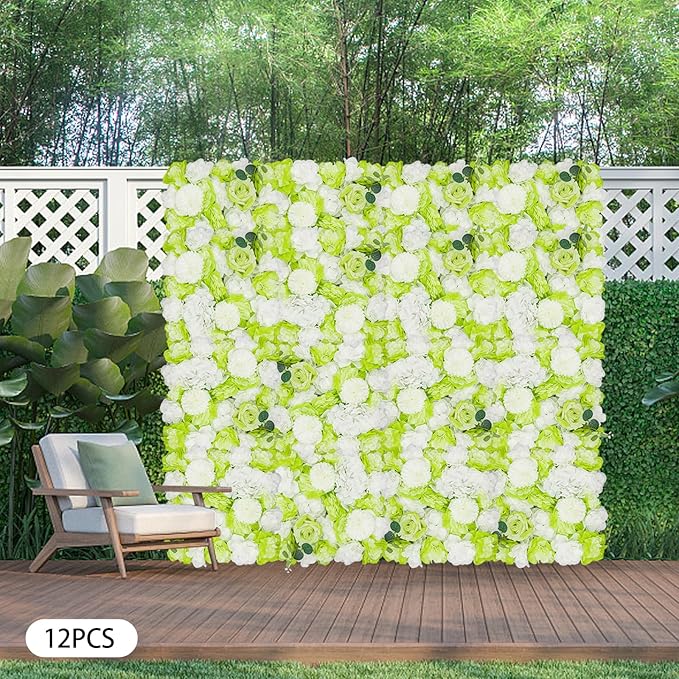 3D Flower Wall Panel Floral Backdrop,12PCS Artificial Flower Wall Background Silk Rose Mat, Artificial Flower Backdrop Faux Flower Panel for Wedding