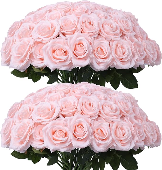 Artificial Rose 30 Pcs Flower Blush Flowers Pink Roses Silk Flowers with Long Stem Silk Roses Bouquet for Wedding Bridal Shower Party Home Decoration