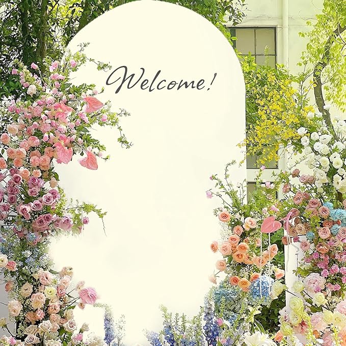 Metal Arch Backdrop Stand and Cover Set, 8FT, 6.6FT Party Backdrop, Easy to Assemble, Backdrop Stand for Parties, Birthday, Baby Shower