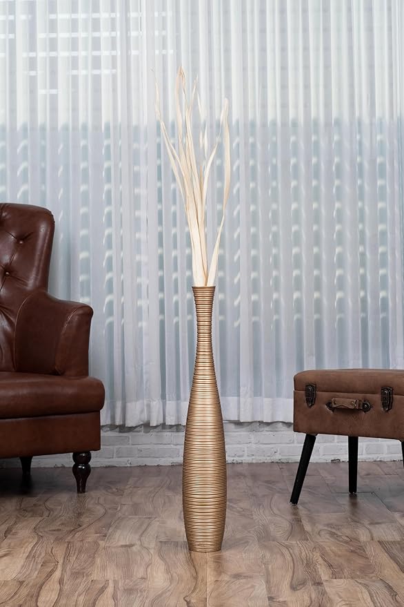 Leewadee Large Gold Home Decor Floor Vase - Wooden 26 inch Tall Farmhouse Decor Flower Holder for Fake Plant and Pampas Grass
