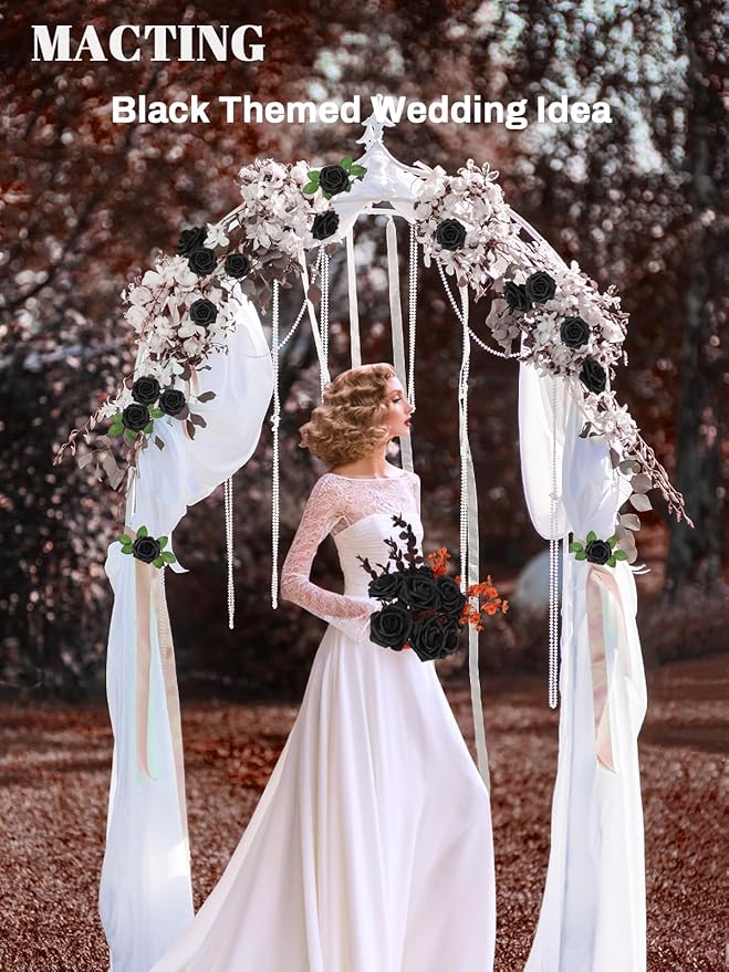 MACTING 60PCS Black Artificial Flowers Real Touch Fake Flowers with Stem Foam Roses for DIY Wedding Bouquets Table Centerpieces Bridal Shower Party Holiday Home Valentines Day Decorations