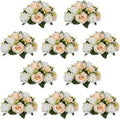 NUPTIO Artificial Flower Centerpieces for Tables: 10 Pcs Peachy Champagne & White Flower Ball Arrangement for Wedding Party - 9.5 Inch Diameter Floral Rose for Bridal Shower Decor
