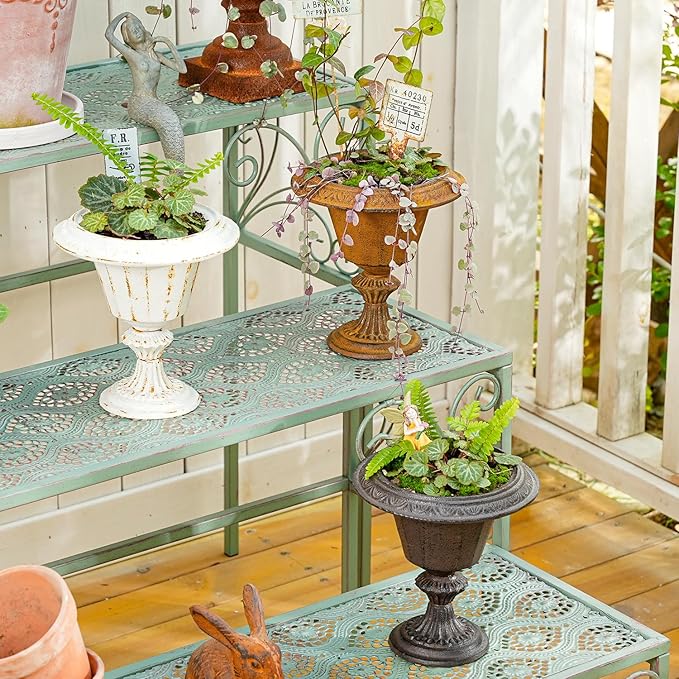 Sungmor Cast Iron Tabletop Flower Vase, Vintage Pretty French Urn Planter Design, 7" Tall 6.6" Wide Decorative Centerpieces Flower Stand Plants Holder, Artificial Flower Arrangements Home Decor