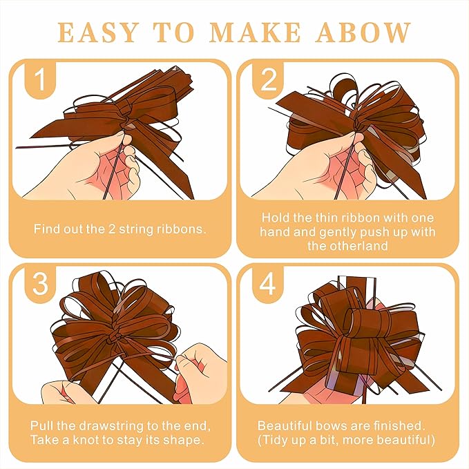 10-Pack Espresso Brown Pull Bows for Gift Wrapping - 6 Inch Reusable Ribbon Bows, Large Instant Floral Decor Bows for Wedding, Christmas, Birthday Decor, Gift Basket & Party Decorations